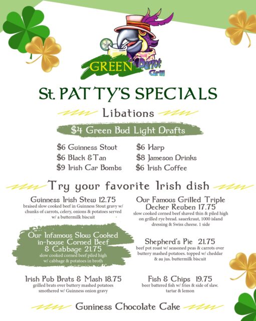 St. Paddy’s Day weekend has been a party at the Purple Parrot! 🍀💚

Our festive food and drink specials are still flowing today (Monday) and tomorrow for actual St. Patrick’s Day. 

Come celebrate with us in downtown Rehoboth Beach!

#purpleparrot #stpatricksday #rehobothbeach #delawarebeaches