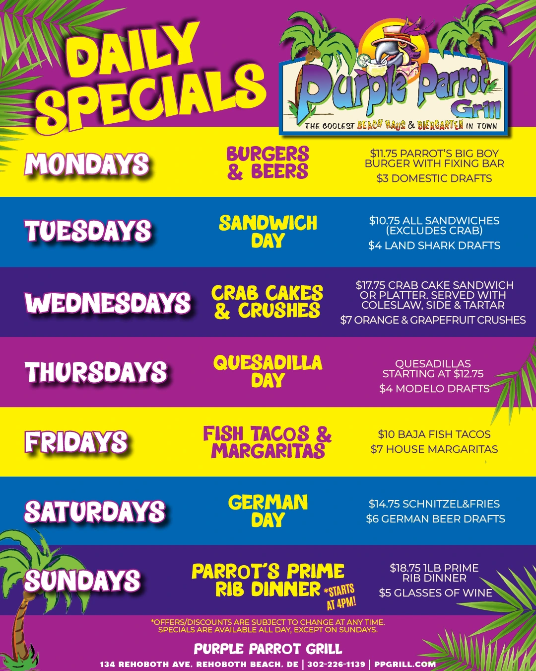 Purple Parrot Daily Specials